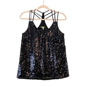 Gianni Bini Black Sequin Cami Tank Top Spaghetti Strap Party Women's‎ XS NYE